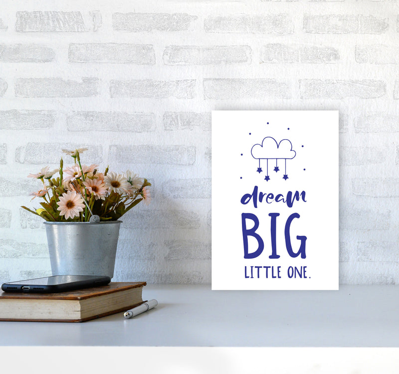 Dream Big Little One Navy Framed Nursey Wall Art Print A4 Black Frame