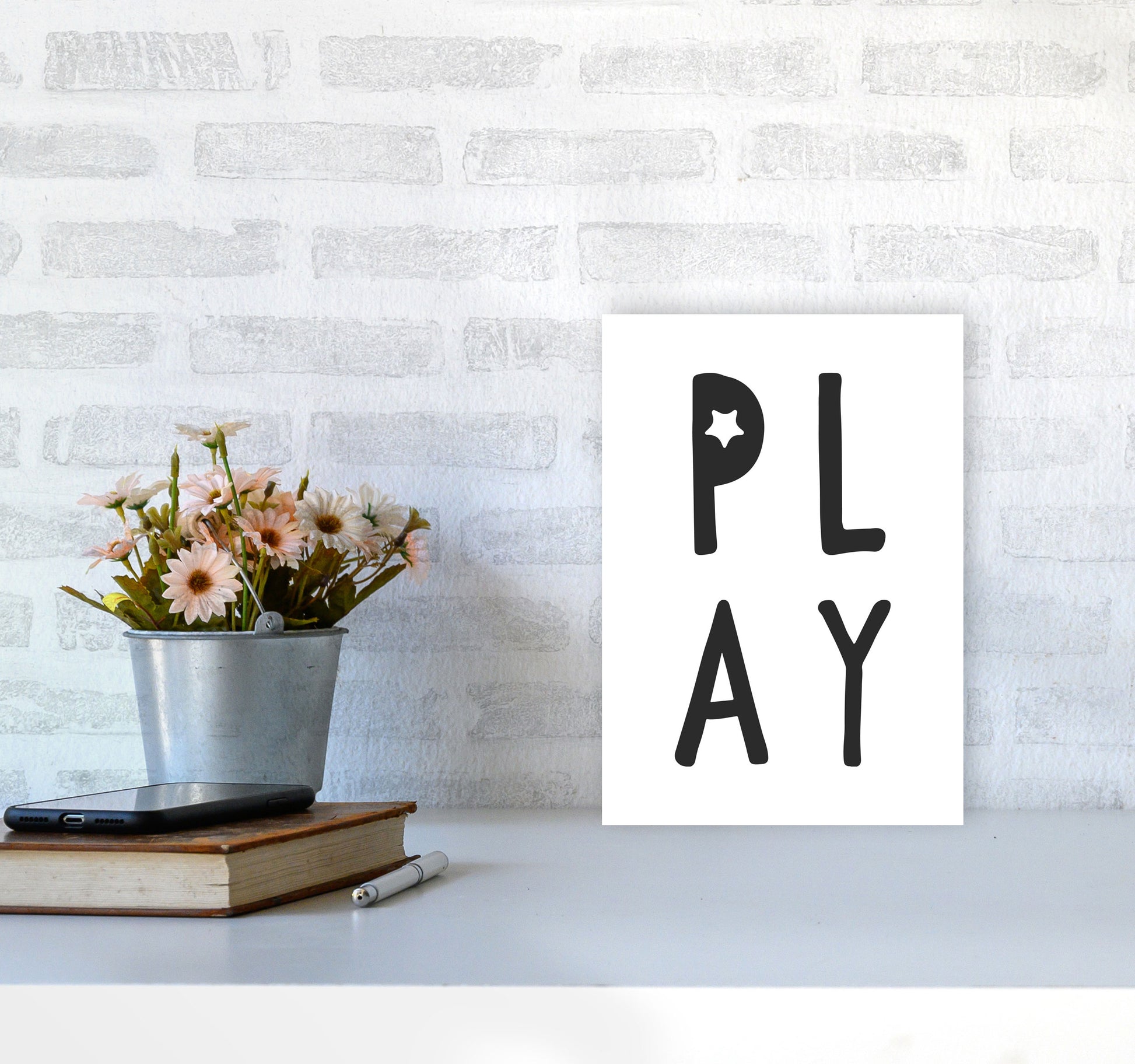 Play Black Framed Typography Wall Art Print A4 Black Frame