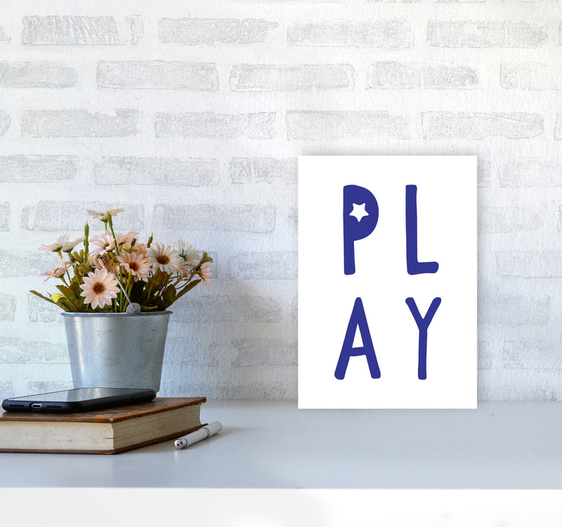 Play Navy Framed Typography Wall Art Print A4 Black Frame