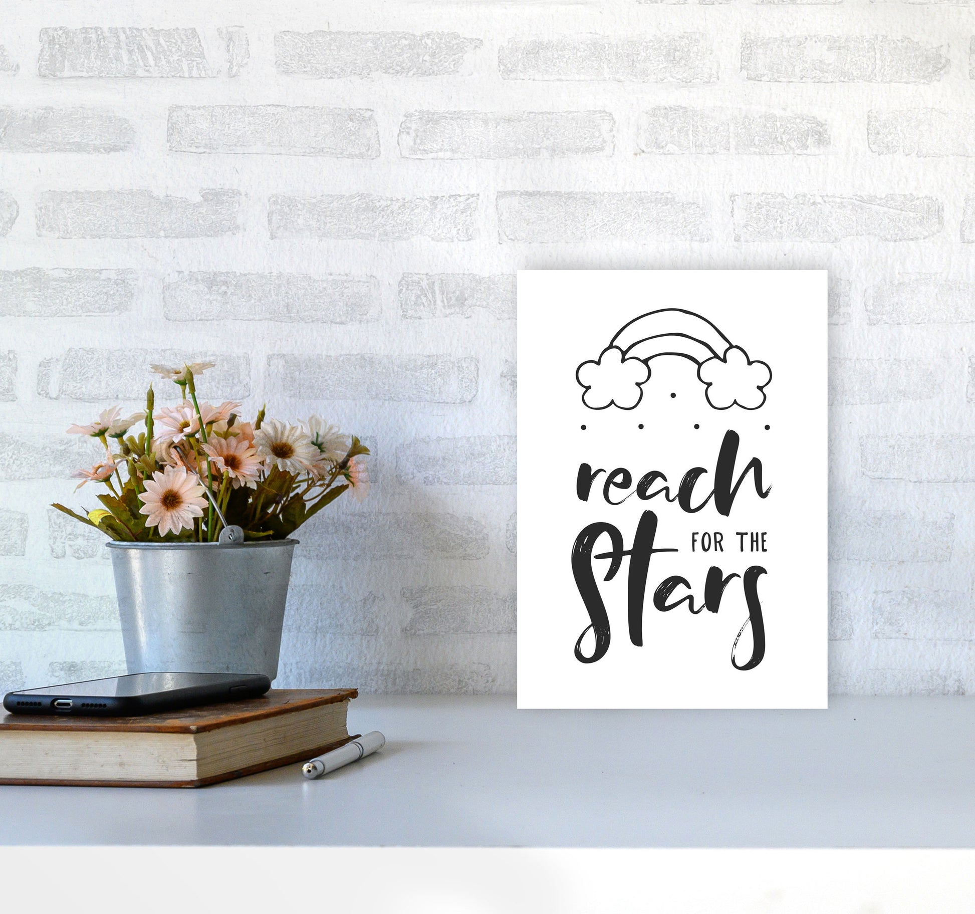 Reach For The Stars Black Modern Print A4 Black Frame