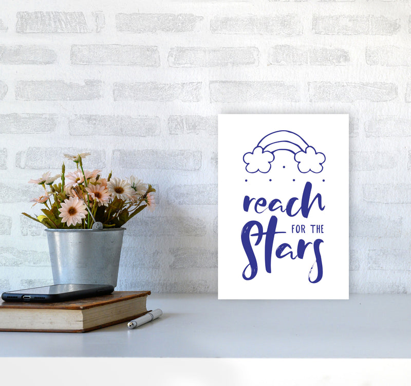Reach For The Stars Navy Modern Print A4 Black Frame
