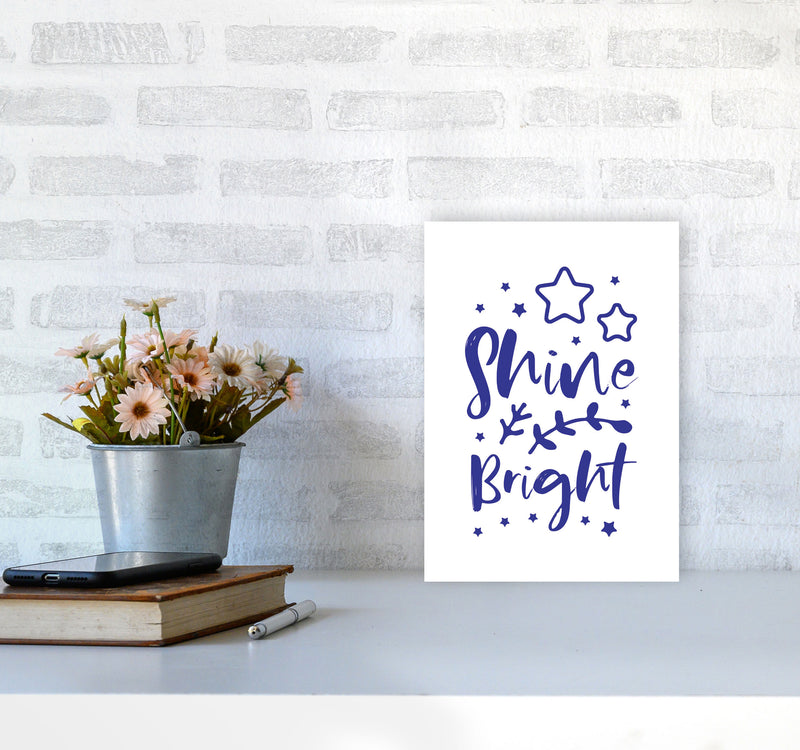 Shine Bright Navy Framed Nursey Wall Art Print A4 Black Frame
