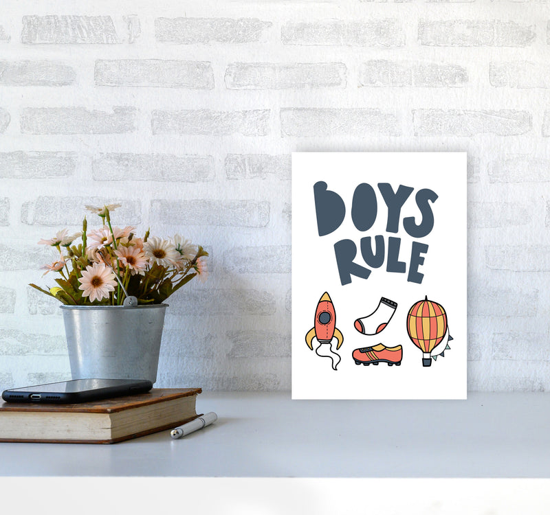 Boys Rule Illustrations Framed Nursey Wall Art Print A4 Black Frame