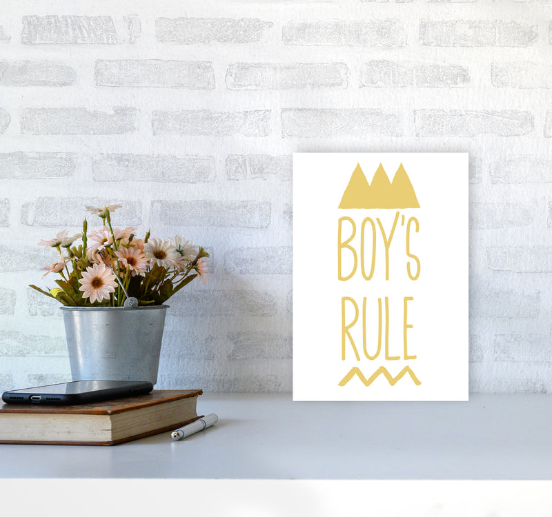 Boys Rule Gold Framed Nursey Wall Art Print A4 Black Frame
