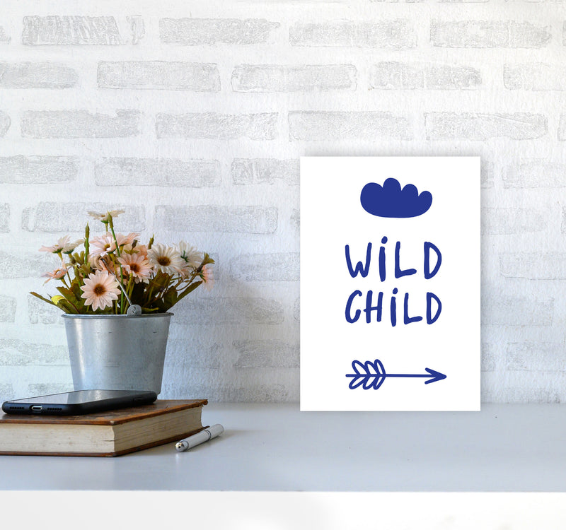 Wild Child Navy Framed Nursey Wall Art Print A4 Black Frame