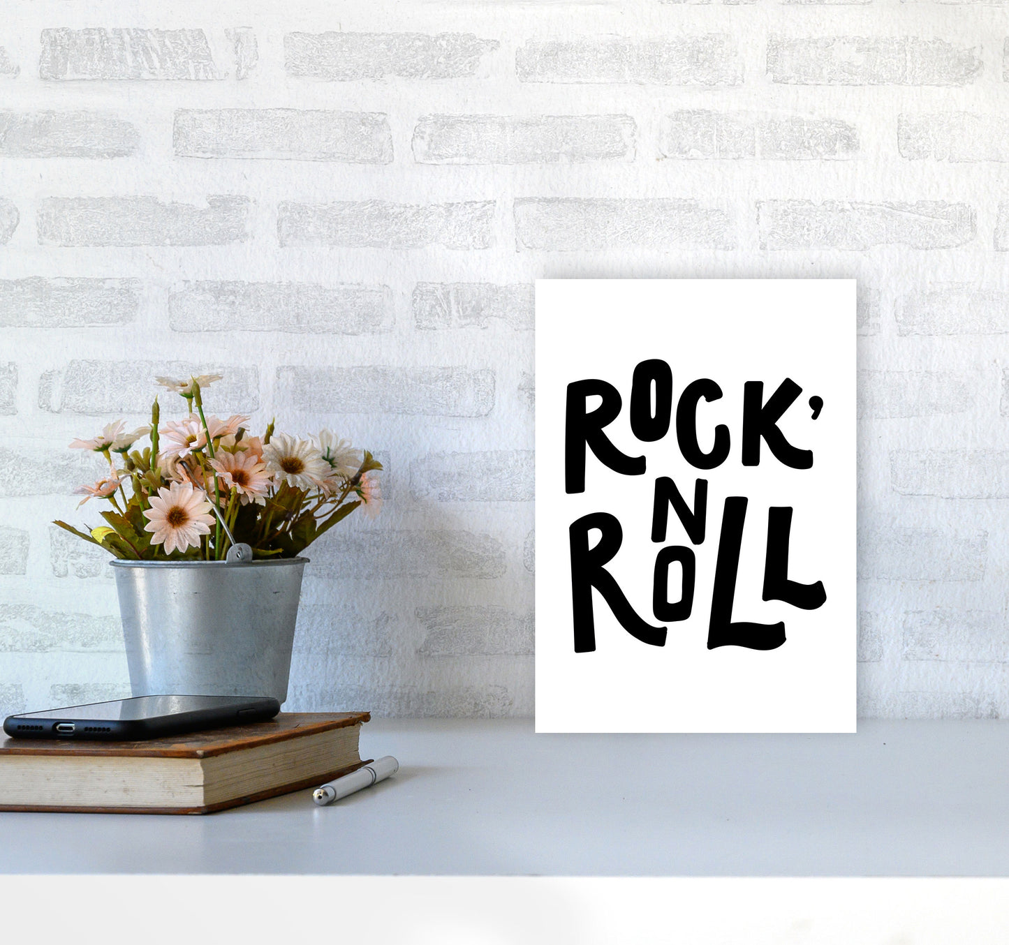 Rock &#39;N Roll Black Modern Print A4 Black Frame