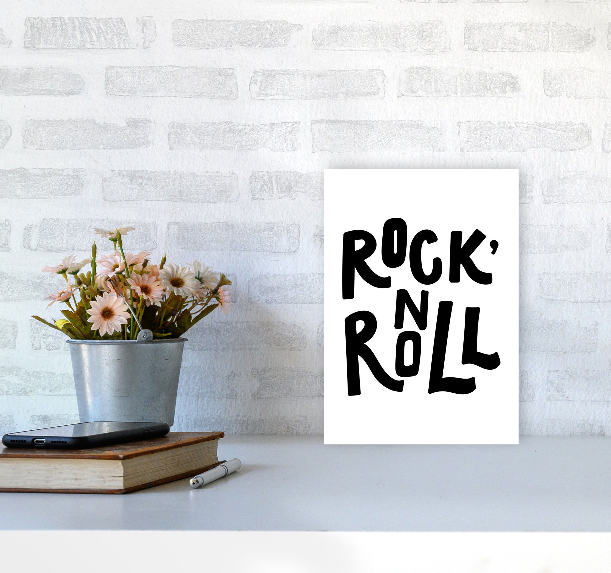 Rock &#39;N Roll Black Modern Print A4 Black Frame
