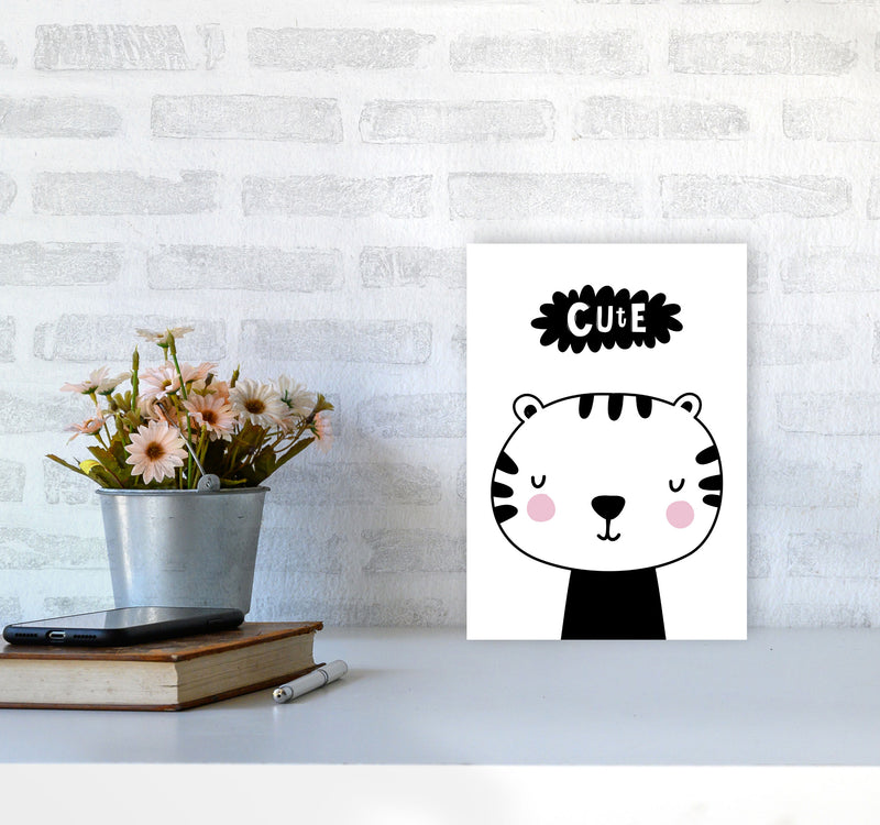 Cute Scandi Tiger Modern Print Animal Art Print A4 Black Frame