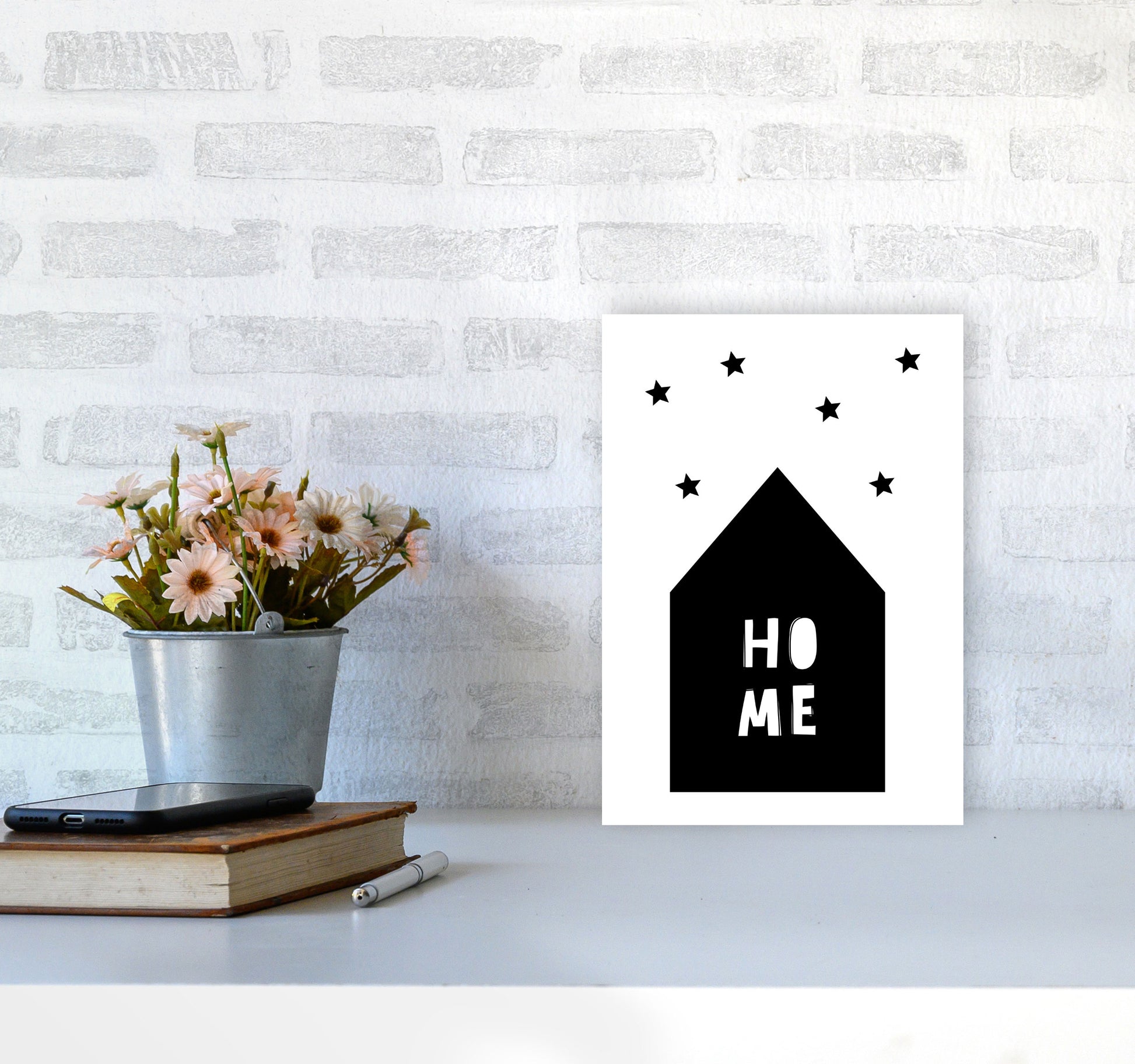 Home Scandi Framed Typography Wall Art Print A4 Black Frame