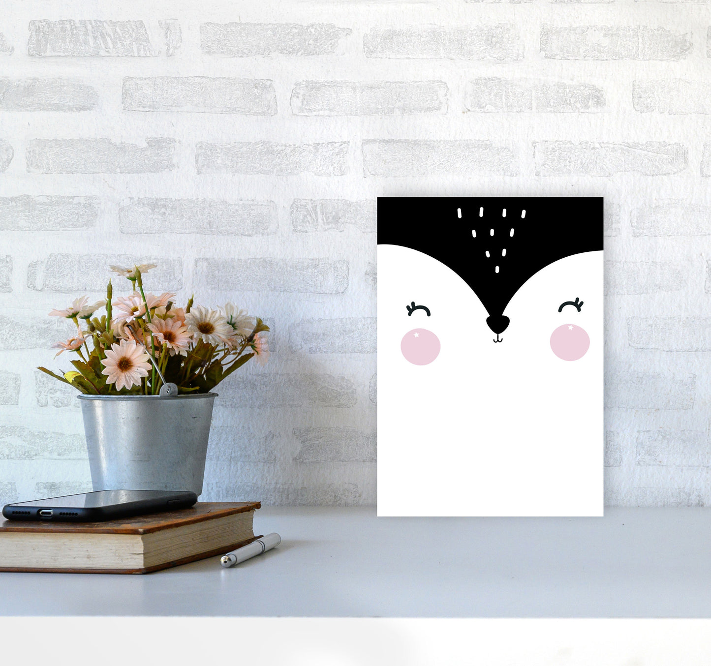 Penguin Face Scandi Modern Print A4 Black Frame