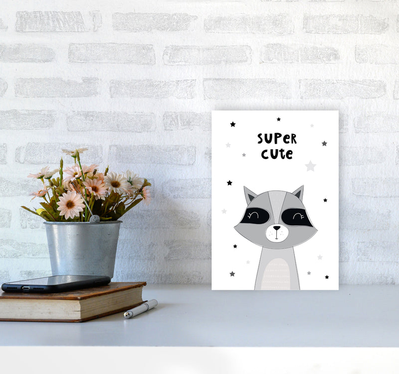 Super Cute Raccoon Framed Nursey Wall Art Print A4 Black Frame