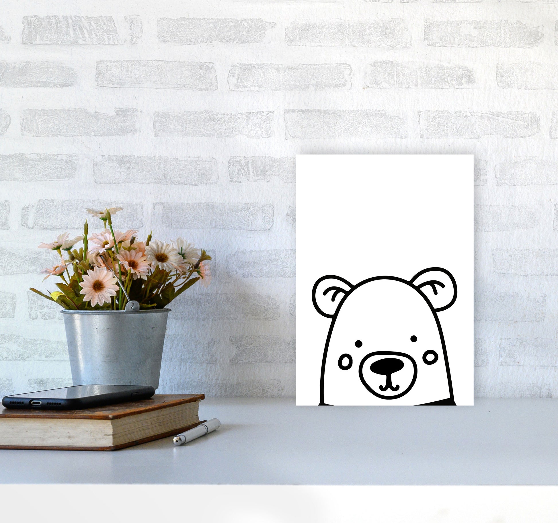 Black And White Bear Modern Print Animal Art Print A4 Black Frame