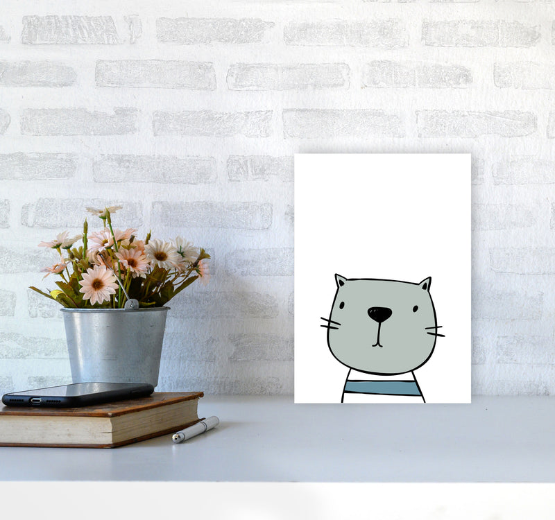 Cat Modern Print Animal Art Print A4 Black Frame