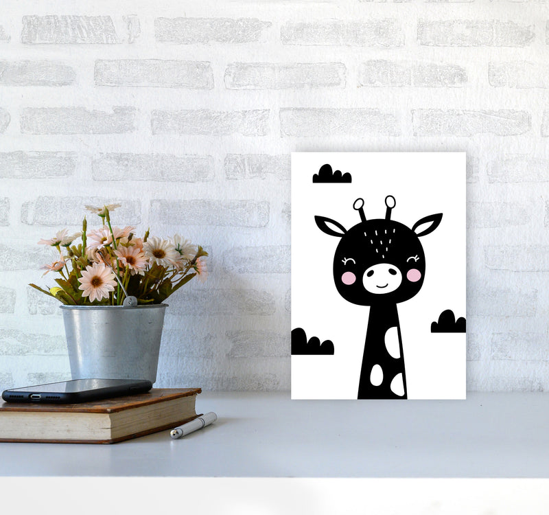 Scandi Black Giraffe Framed Nursey Wall Art Print A4 Black Frame