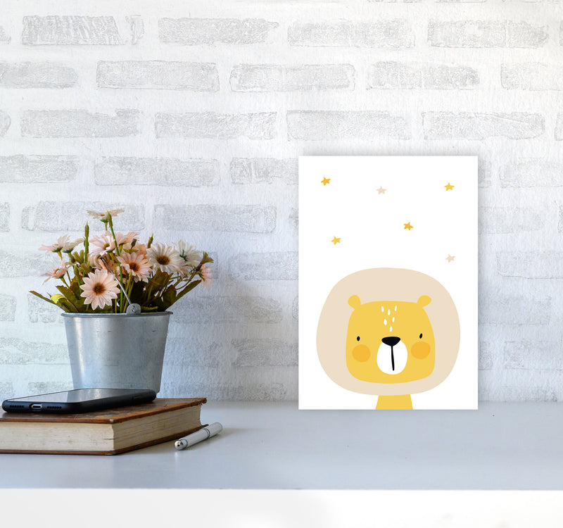Scandi Lion And Stars Framed Nursey Wall Art Print A4 Black Frame