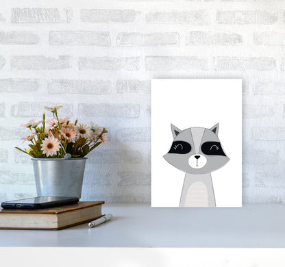 Scandi Raccoon Framed Nursey Wall Art Print A4 Black Frame
