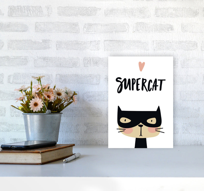 Supercat Framed Nursey Wall Art Print A4 Black Frame