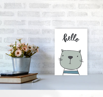 Hello Cat Modern Print Animal Art Print A4 Black Frame