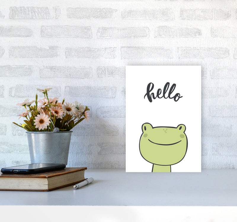 Hello Frog Modern Print Animal Art Print A4 Black Frame