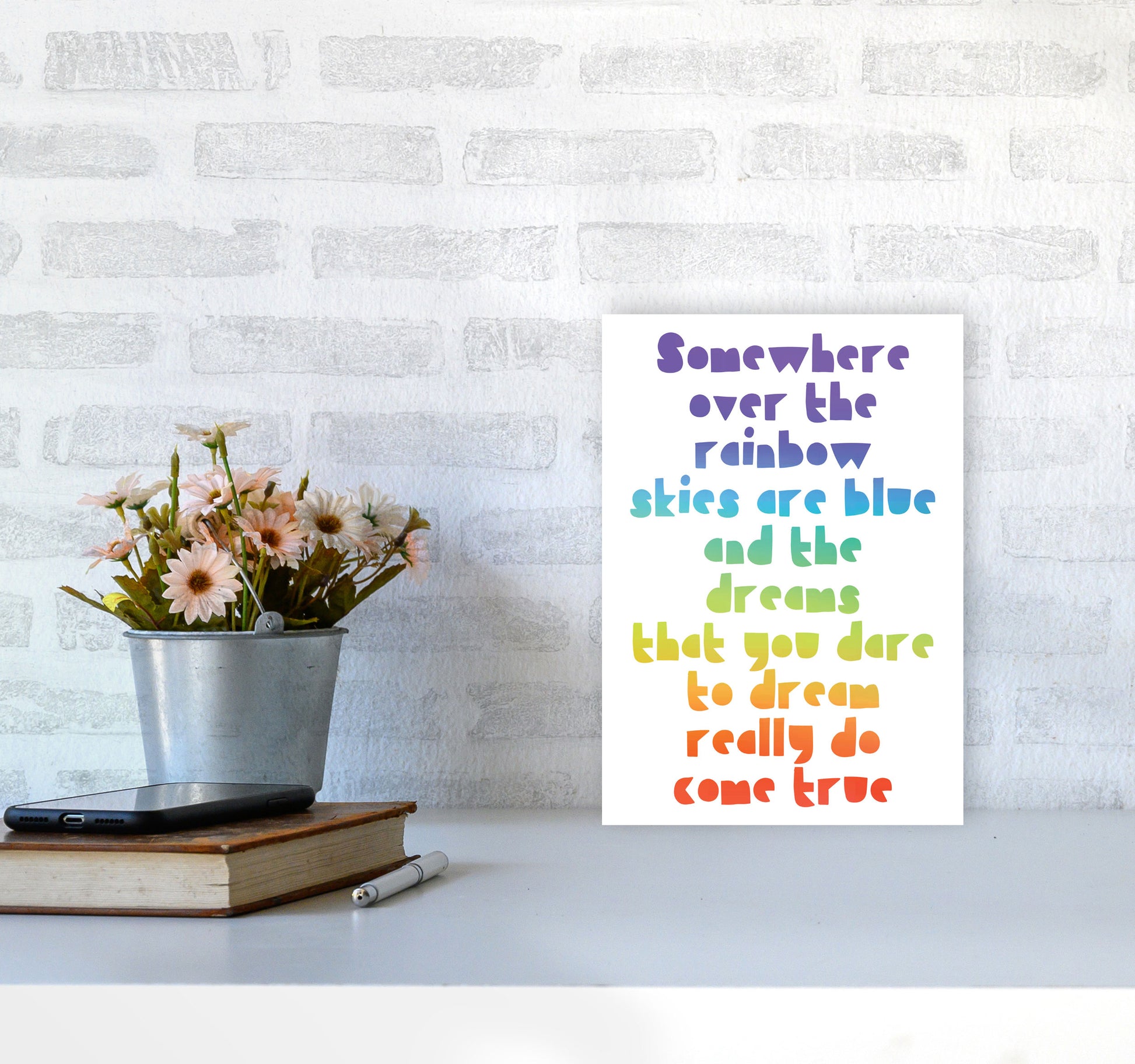 Somewhere Over The Rainbow Multi Modern Print A4 Black Frame