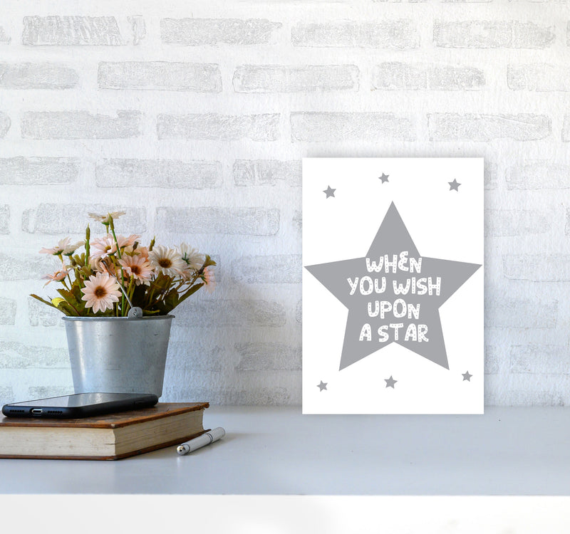 Wish Upon A Star Grey Framed Nursey Wall Art Print A4 Black Frame