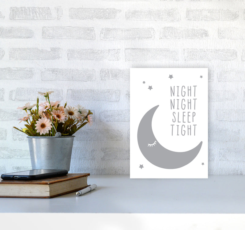 Night Night Moon Grey Framed Nursey Wall Art Print A4 Black Frame