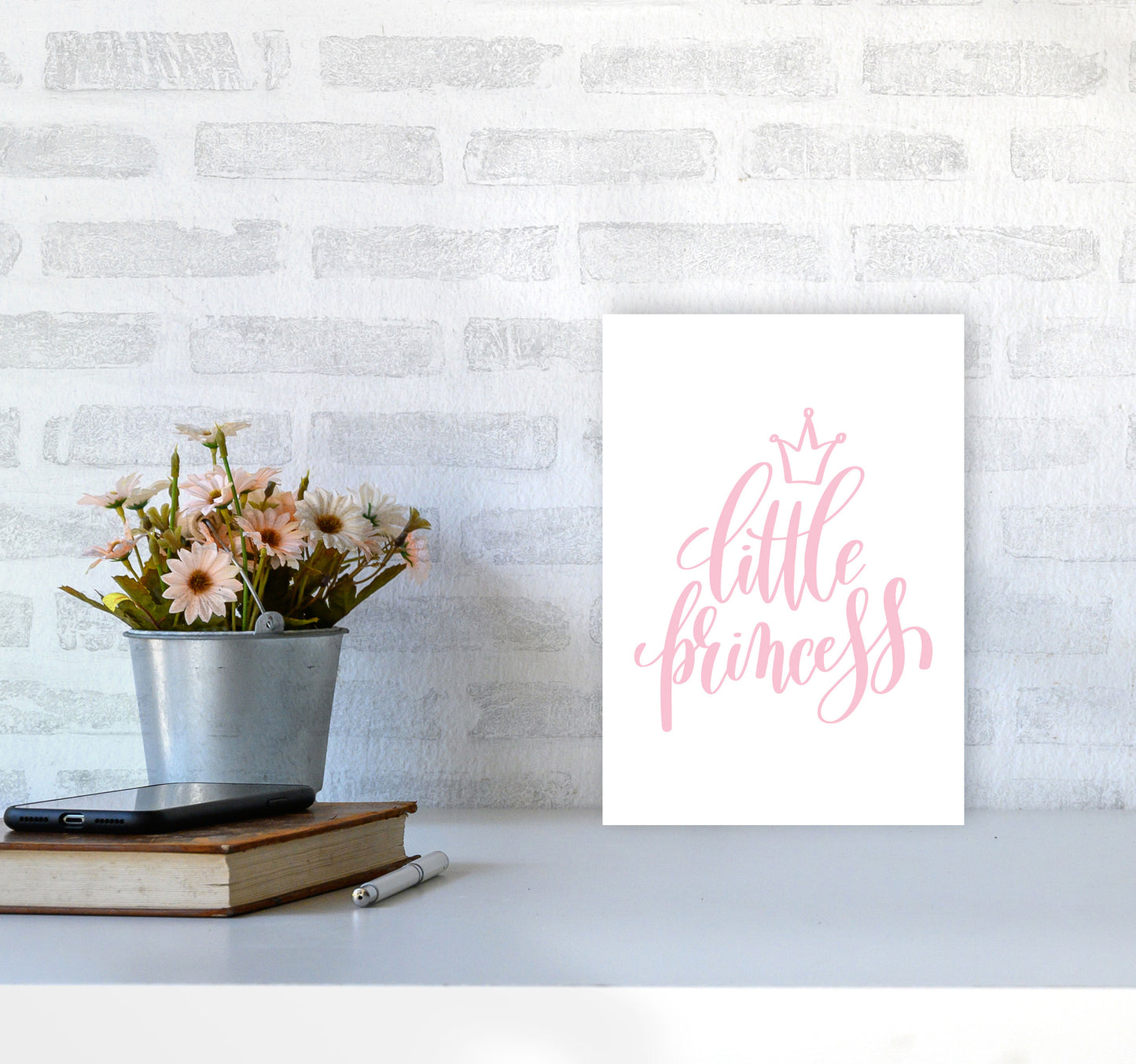 Little Princess Pink Framed Nursey Wall Art Print A4 Black Frame