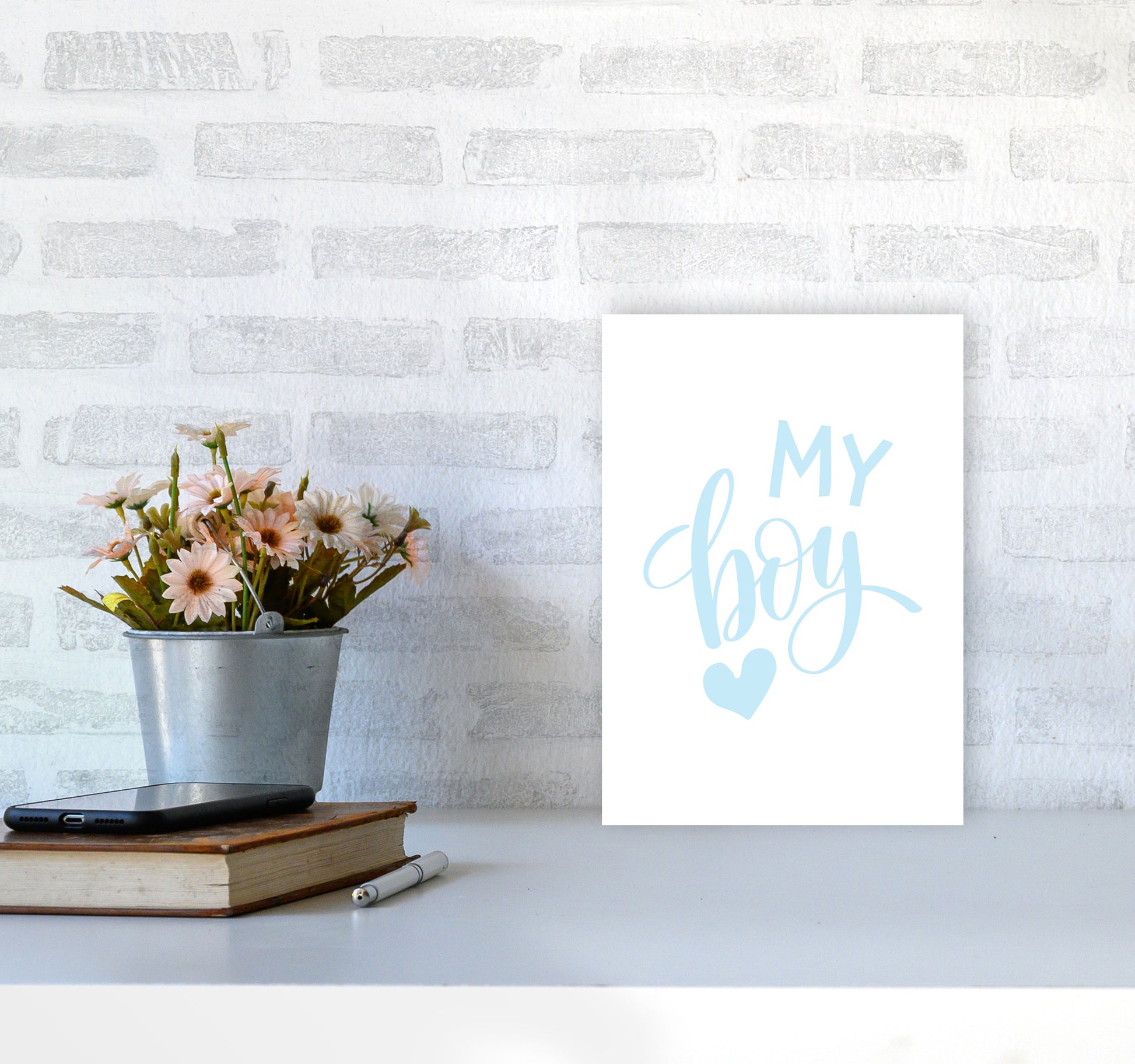 My Boy Blue Framed Nursey Wall Art Print A4 Black Frame