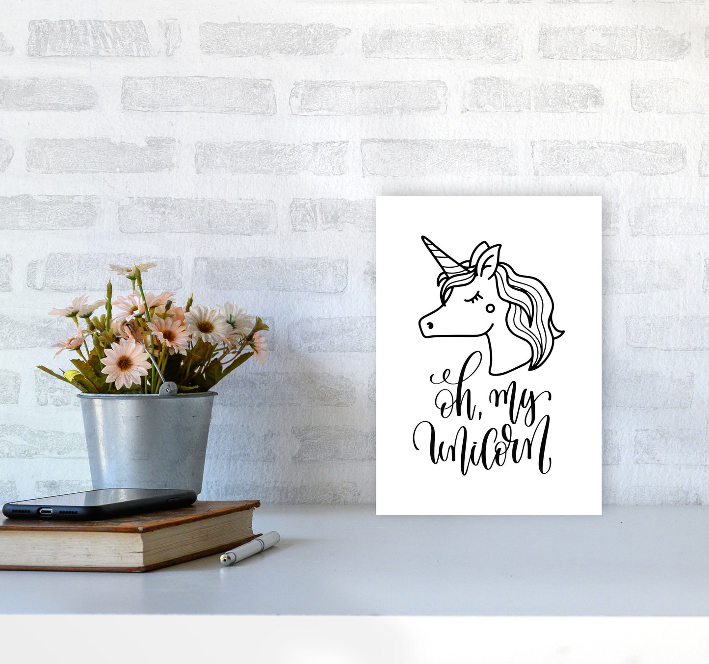 Oh My Unicorn Black Framed Nursey Wall Art Print A4 Black Frame