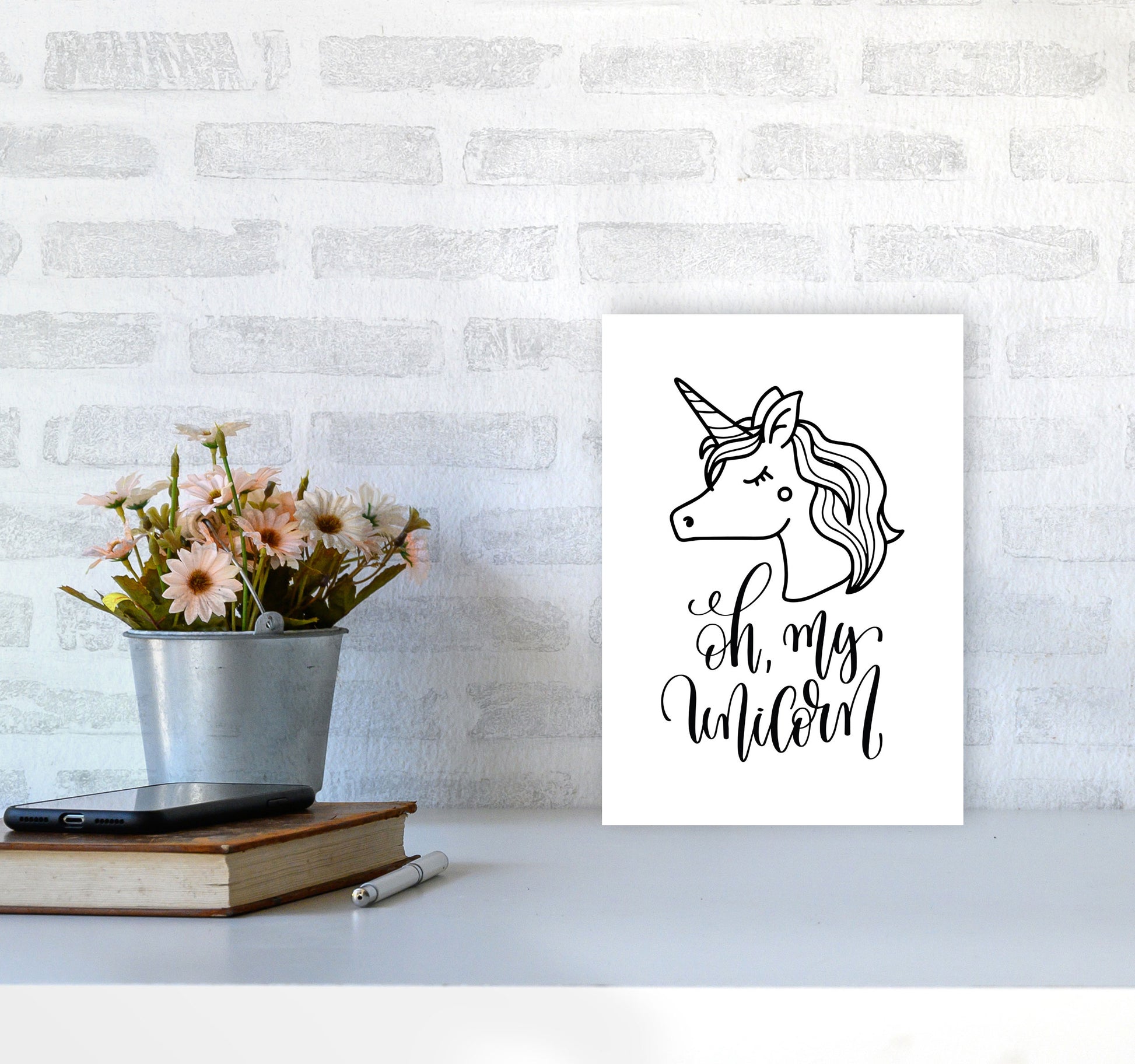 Oh My Unicorn Black Framed Nursey Wall Art Print A4 Black Frame