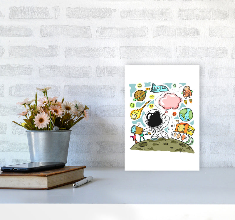 Space Illustration Framed Nursey Wall Art Print A4 Black Frame