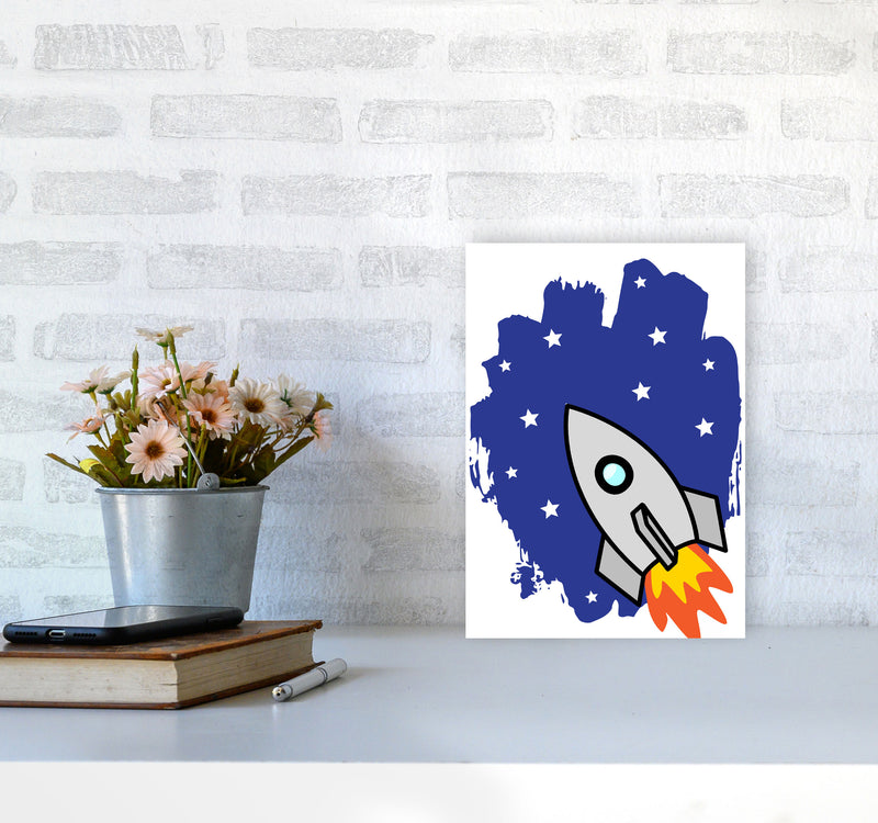 Space Rocket Framed Nursey Wall Art Print A4 Black Frame