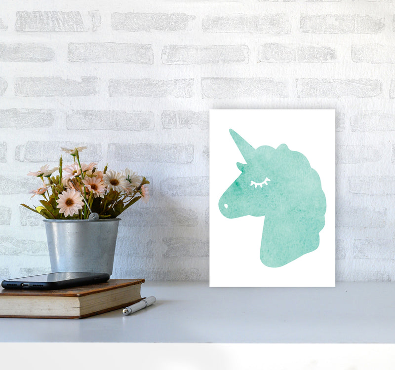 Mint Unicorn Head Modern Print Animal Art Print A4 Black Frame
