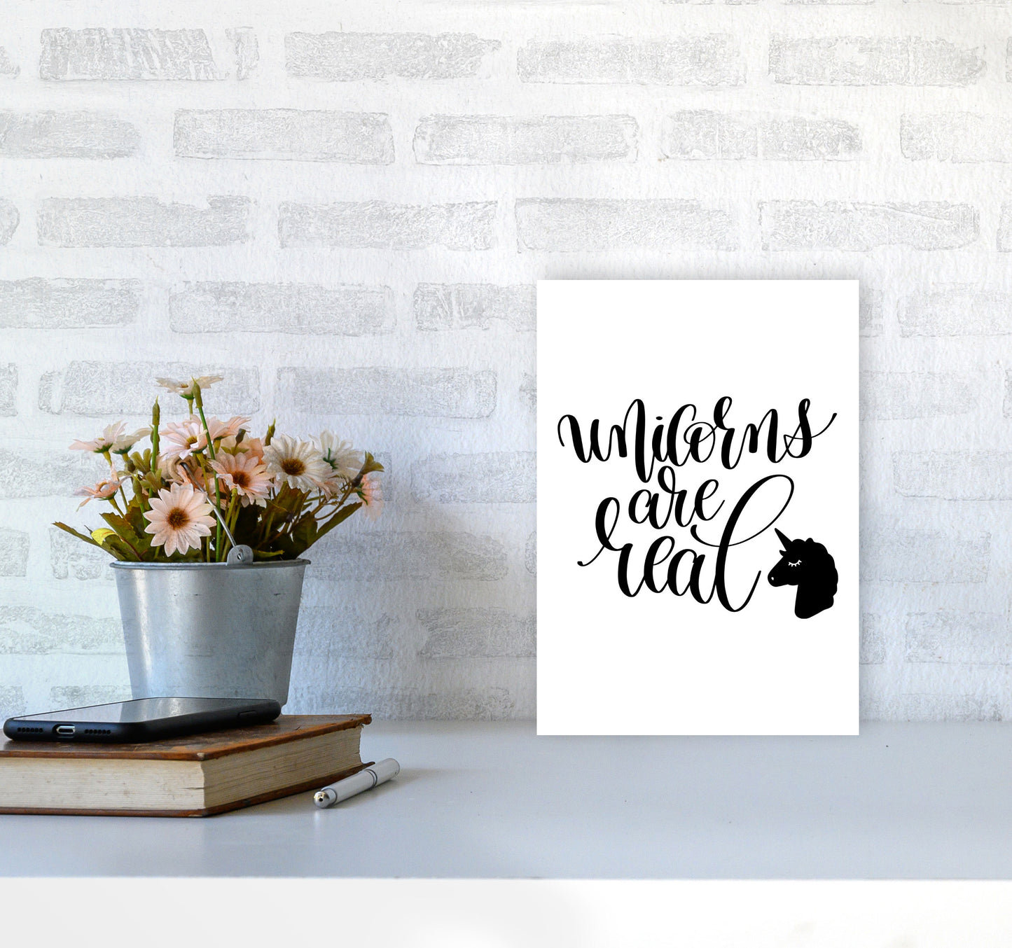 Unicorns Are Real Black Framed Nursey Wall Art Print A4 Black Frame