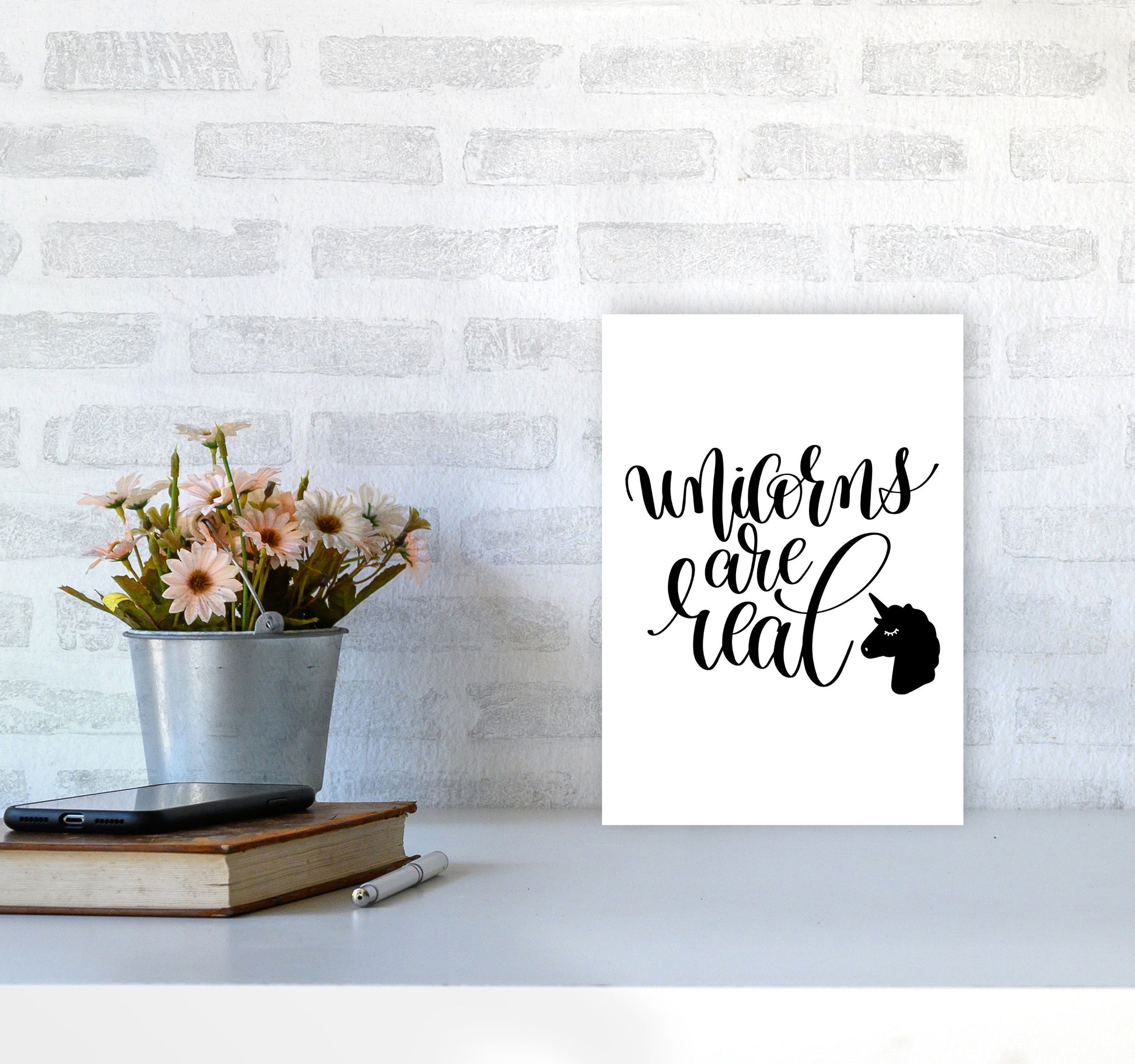 Unicorns Are Real Black Framed Nursey Wall Art Print A4 Black Frame