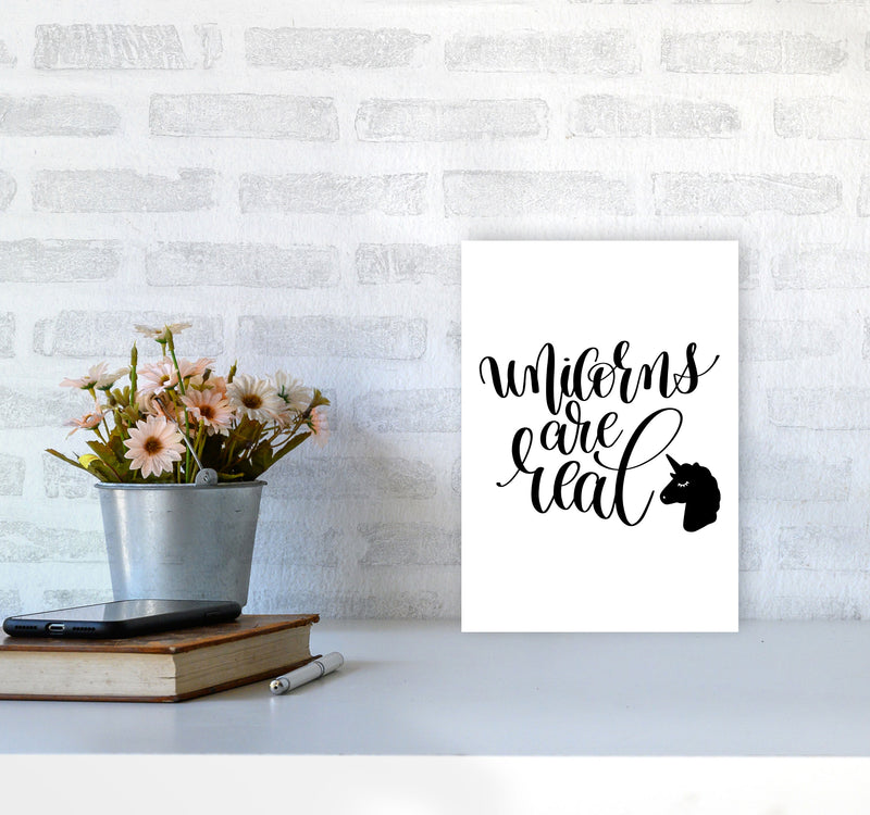Unicorns Are Real Black Framed Nursey Wall Art Print A4 Black Frame