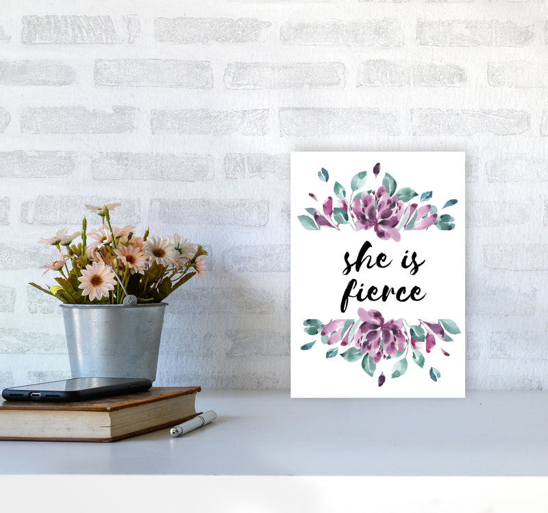 She Is Fierce Purple Floral Modern Print A4 Black Frame