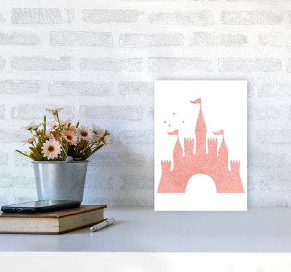 Peach Castle Watercolour Modern Print A4 Black Frame