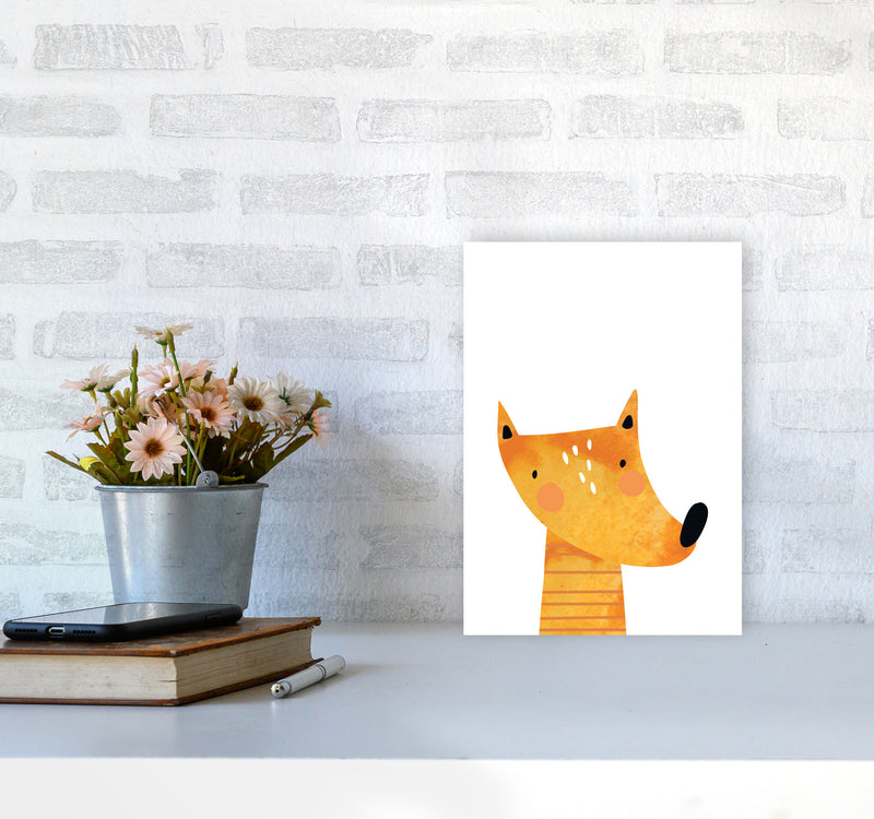 Scandi Fox Watercolour Framed Nursey Wall Art Print A4 Black Frame
