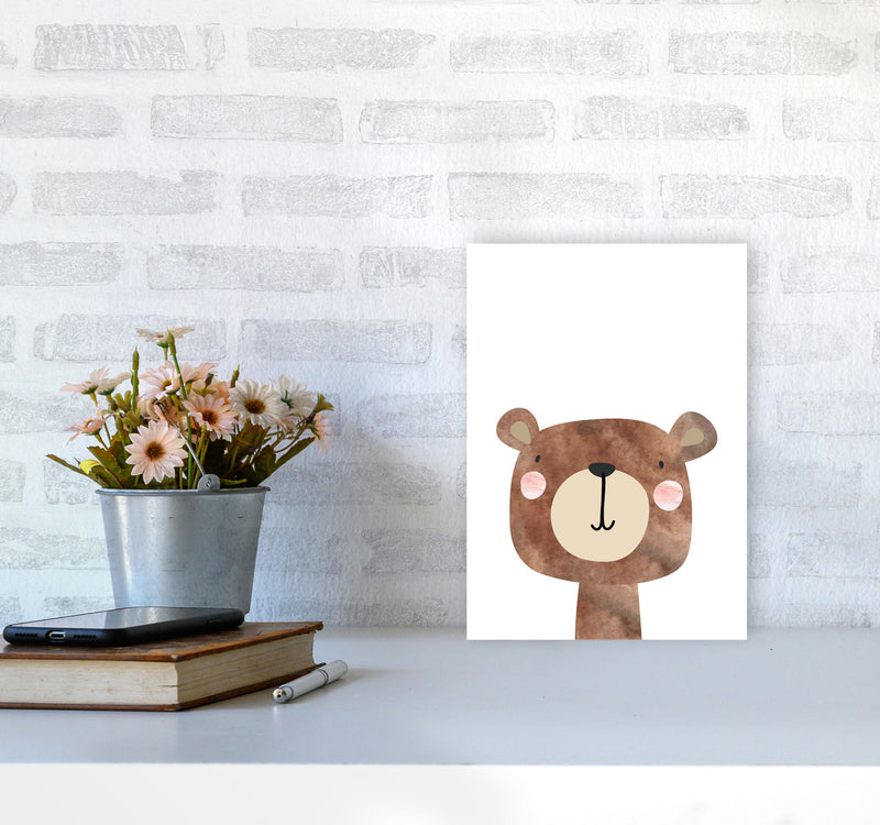 Scandi Brown Bear Watercolour Framed Nursey Wall Art Print A4 Black Frame
