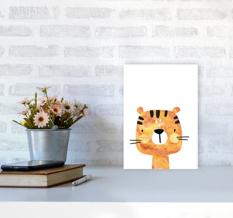 Scandi Tiger Watercolour Framed Nursey Wall Art Print A4 Black Frame