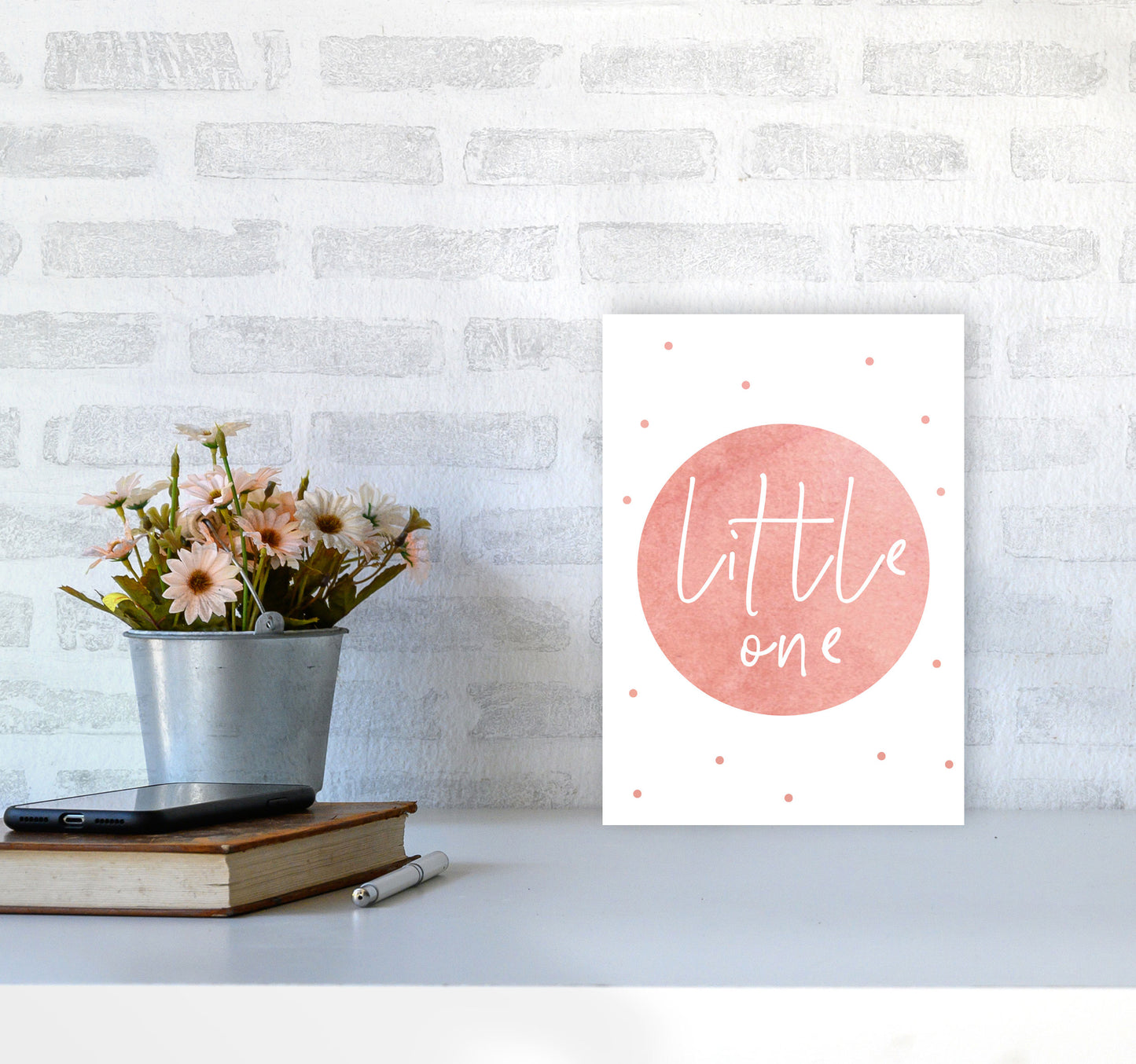 Little One Peach Watercolour Modern Print A4 Black Frame