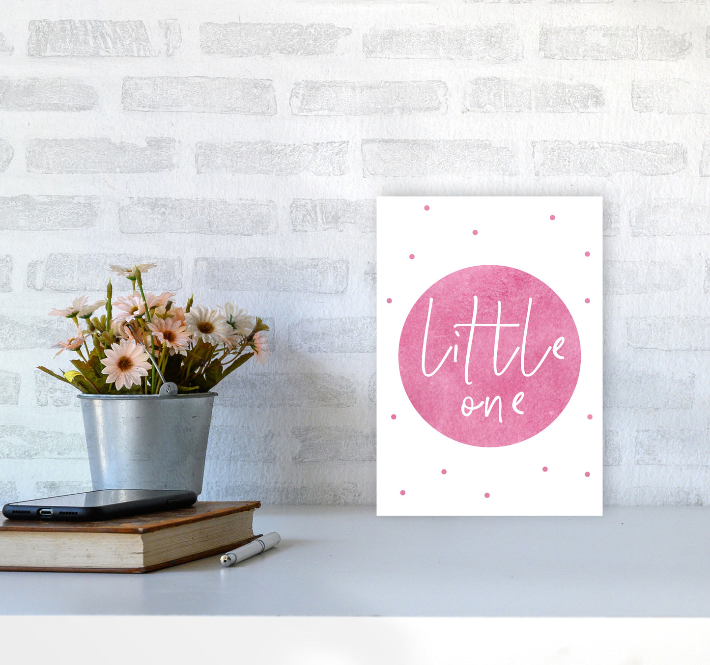Little One Pink Watercolour Modern Print A4 Black Frame