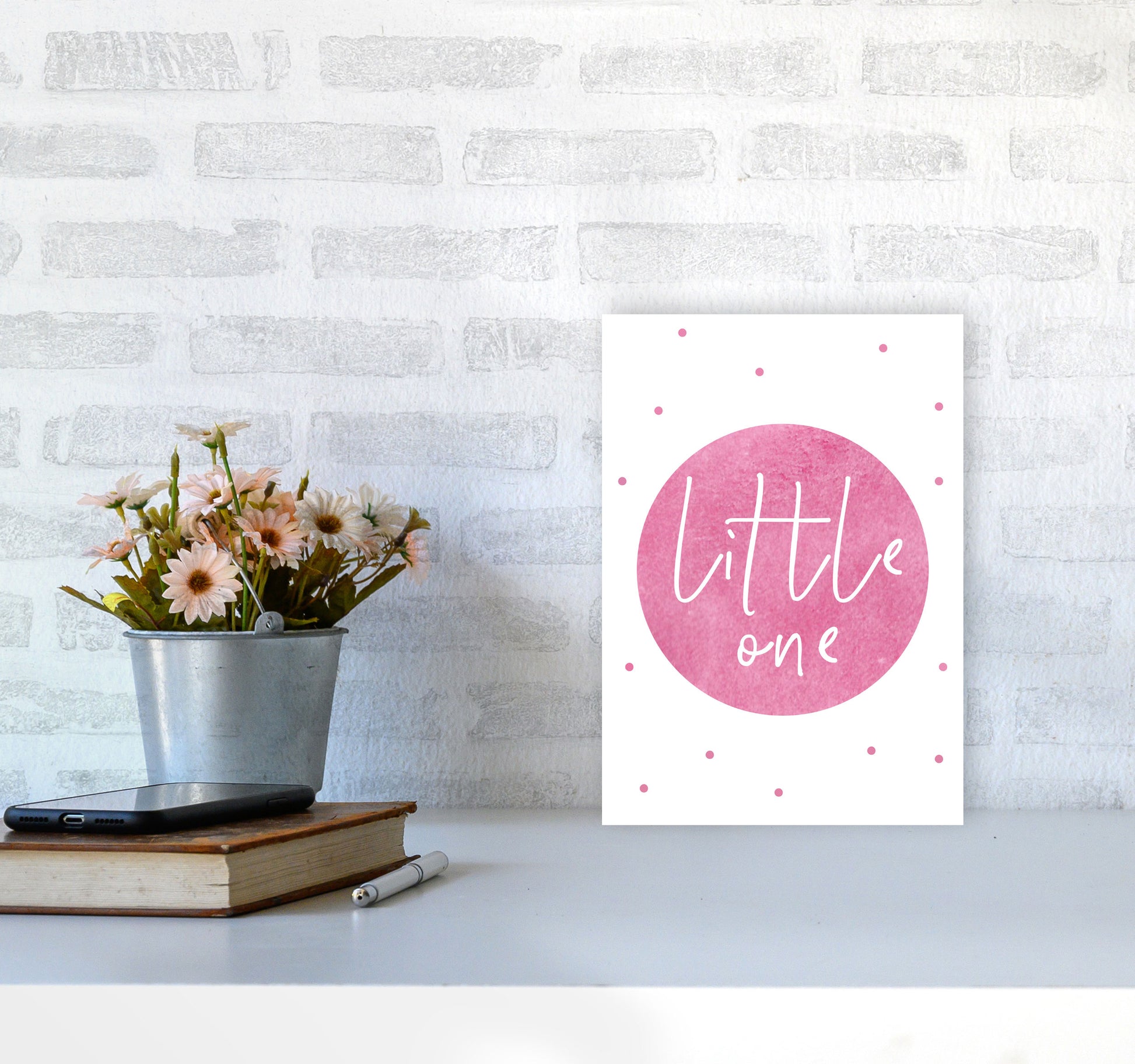 Little One Pink Watercolour Modern Print A4 Black Frame