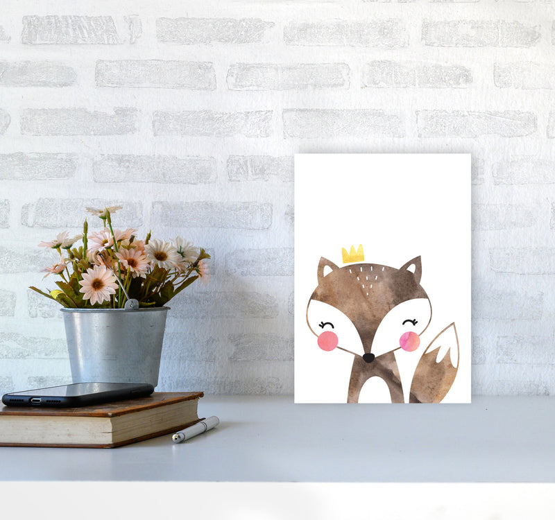 Scandi Brown Fox Watercolour Framed Nursey Wall Art Print A4 Black Frame