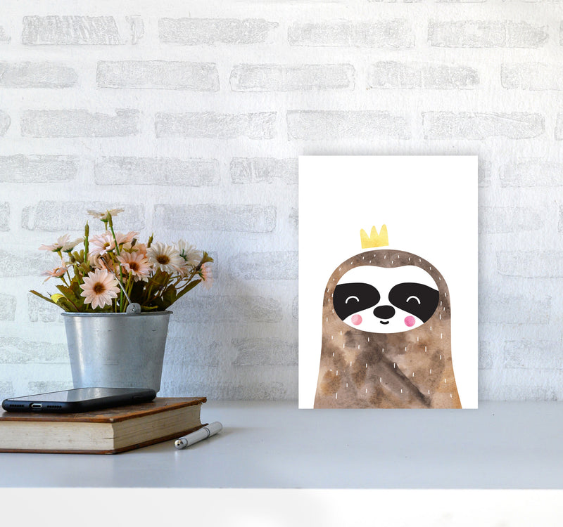 Scandi Brown Sloth Watercolour Framed Nursey Wall Art Print A4 Black Frame