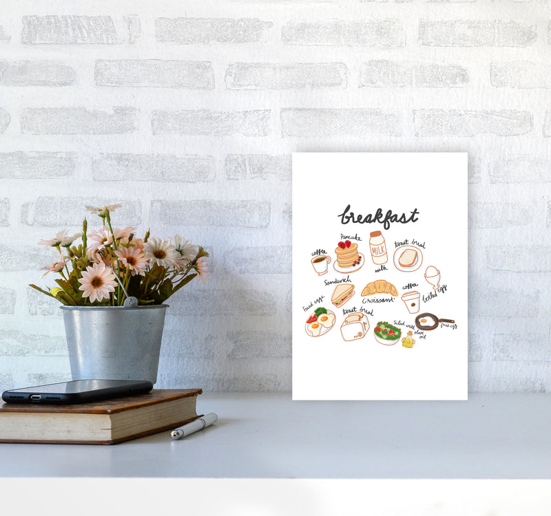Breakfast Collection Portrait Modern Print, Framed Kitchen Wall Art A4 Black Frame