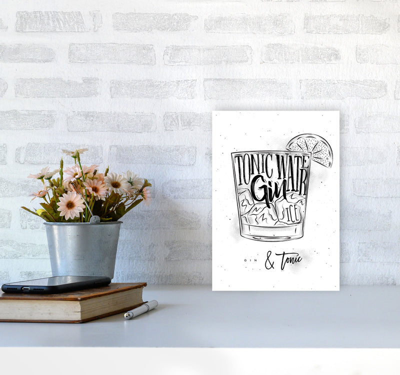 Gin And Tonic Modern Print, Framed Kitchen Wall Art A4 Black Frame
