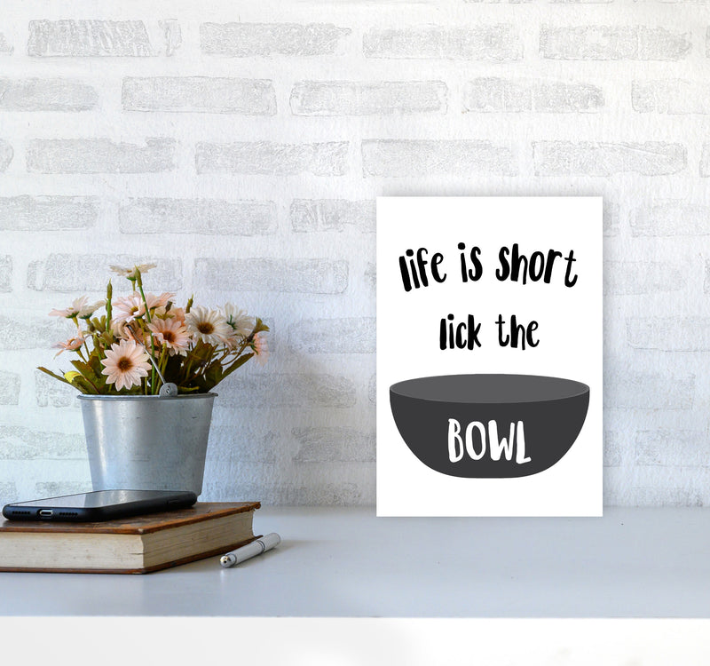 Lick The Bowl Modern Print, Framed Kitchen Wall Art A4 Black Frame