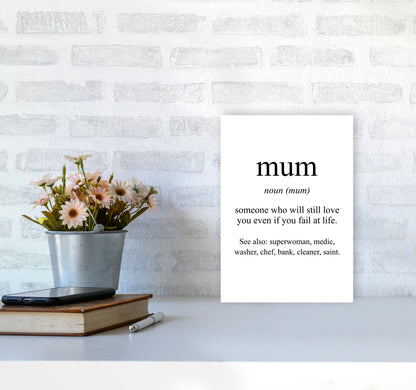 Mum Framed Typography Wall Art Print A4 Black Frame
